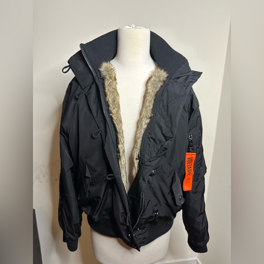 Zadig & Voltaire black coat.Faux inside fur removable.Very cool coat. Sz Small.